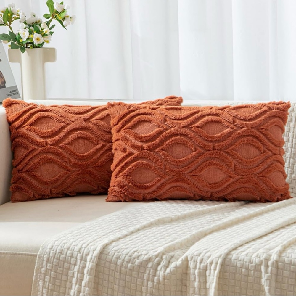Decorative Textured Throw Pillow Covers 19.5”x11.5” Set Of 2 NEW Fall Soft